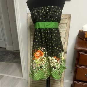 Flying Tomato Green and Gray strapless dress